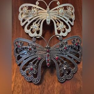 Vintage Butterfly hair barrette Set 90’s rhinestones